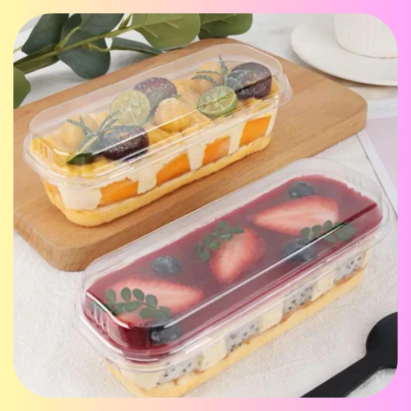 50Pcs Rectangle Cake Container Loaf Deli Container Clear Rectangle Dessert Container 300ml
